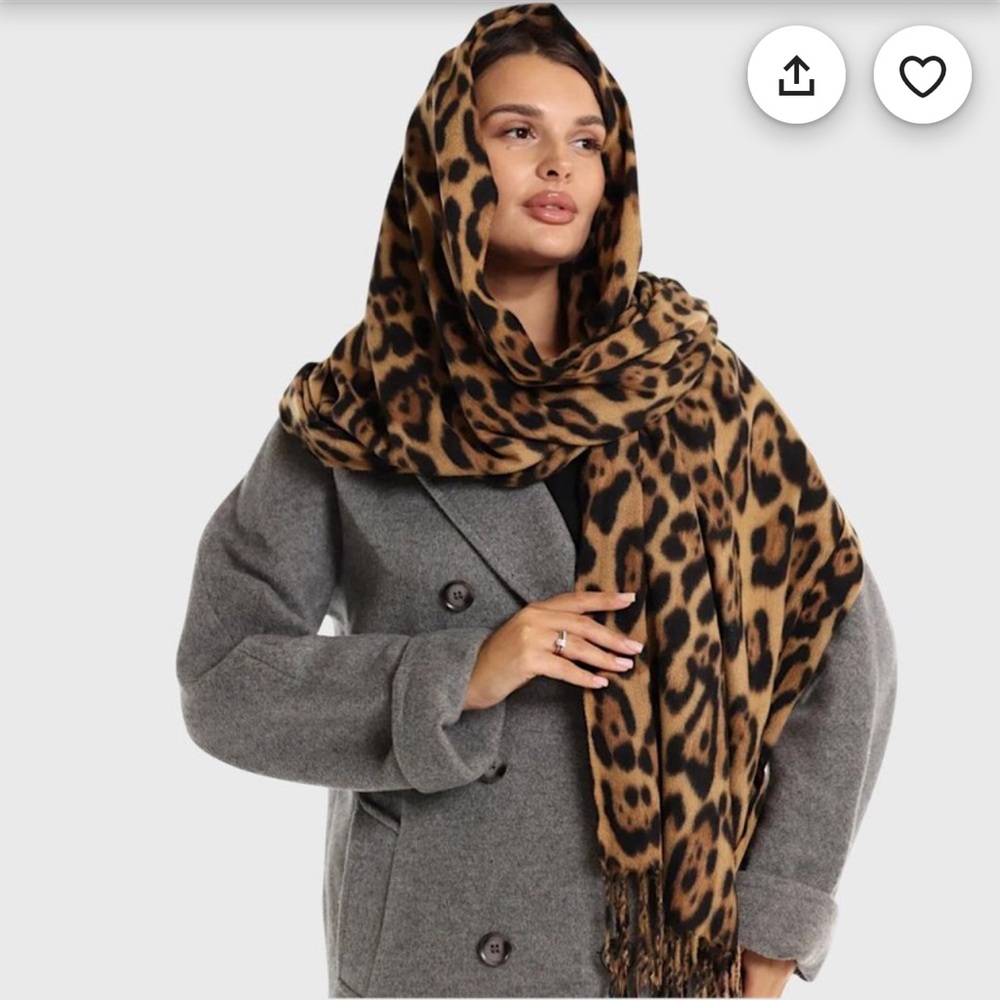 Women’s Brown Leopard Print Pashmina Shawl Cashmere Blend Winter Scarf 28x72